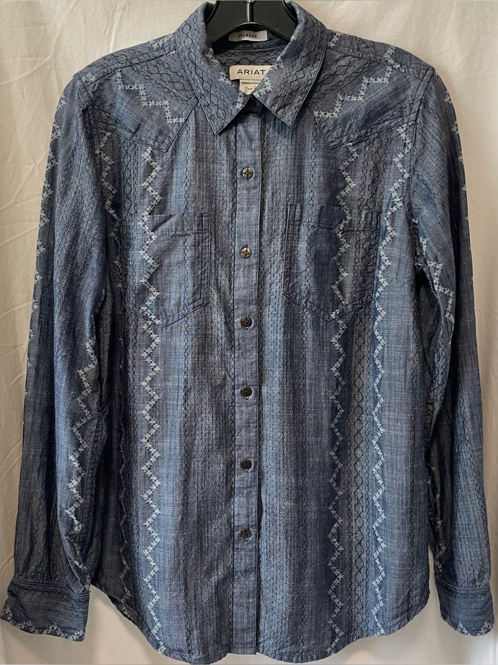 Ariat Navy Blue Patterned Western Button-Down Shirt